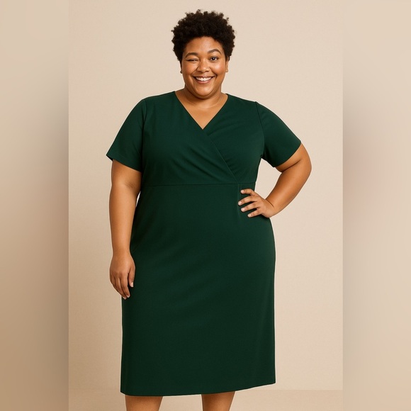 Universal standard Mary double luxe faux wrap dress green vneck - Picture 1 of 3